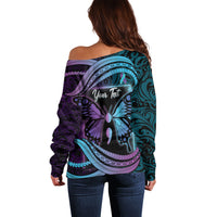 Personalised Polynesia Suicide Prevention Month Off Shoulder Sweater Semicolon Butterfly Never Give Up Polynesian Pattern LT22 - Polynesian Pride