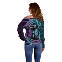 Personalised Polynesia Suicide Prevention Month Off Shoulder Sweater Semicolon Butterfly Never Give Up Polynesian Pattern LT22 - Polynesian Pride
