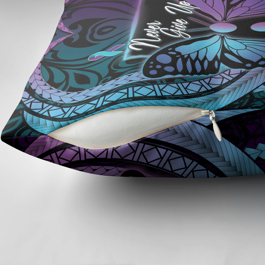 Polynesia Suicide Prevention Month Pillow Cover Semicolon Butterfly Never Give Up Polynesian Pattern LT22 - Polynesian Pride