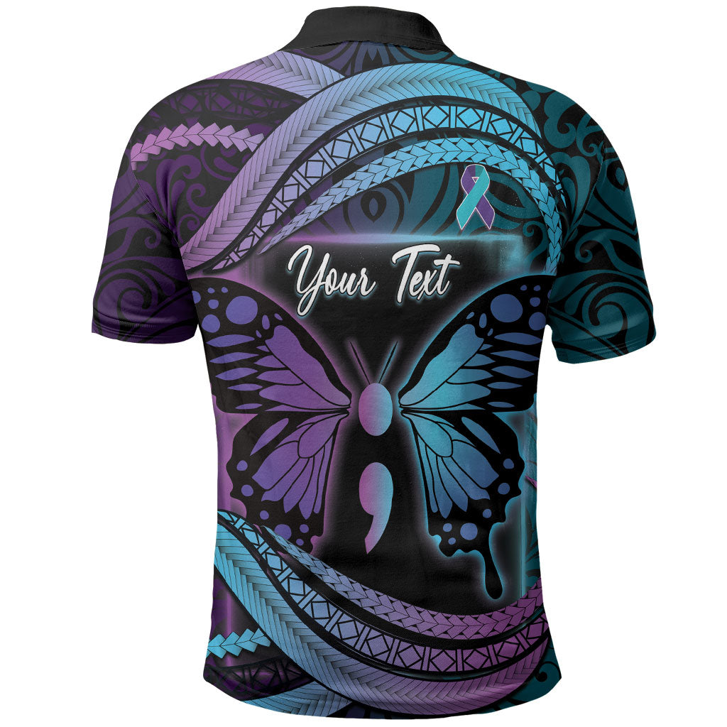 Personalised Polynesia Suicide Prevention Month Polo Shirt Semicolon Butterfly Never Give Up Polynesian Pattern LT22 - Polynesian Pride