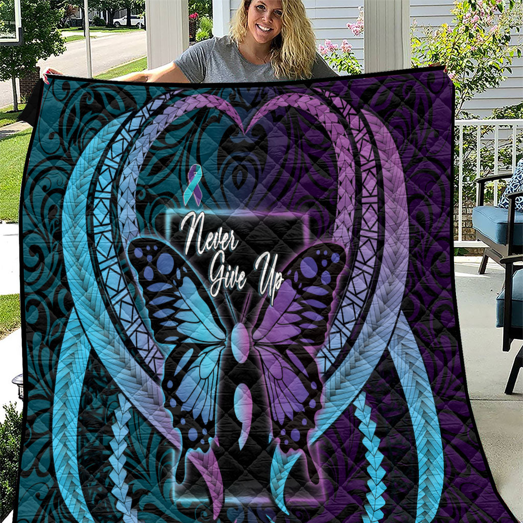 Polynesia Suicide Prevention Month Quilt Semicolon Butterfly Never Give Up Polynesian Pattern