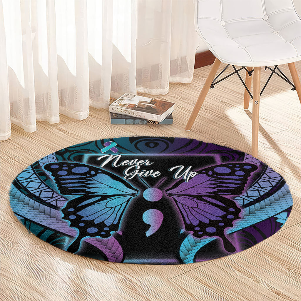 Polynesia Suicide Prevention Month Round Carpet Semicolon Butterfly Never Give Up Polynesian Pattern LT22 - Polynesian Pride