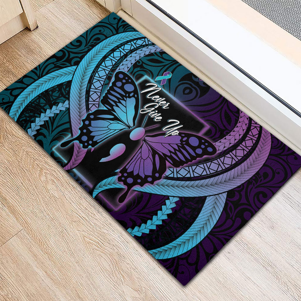 Polynesia Suicide Prevention Month Rubber Doormat Semicolon Butterfly Never Give Up Polynesian Pattern LT22 - Polynesian Pride