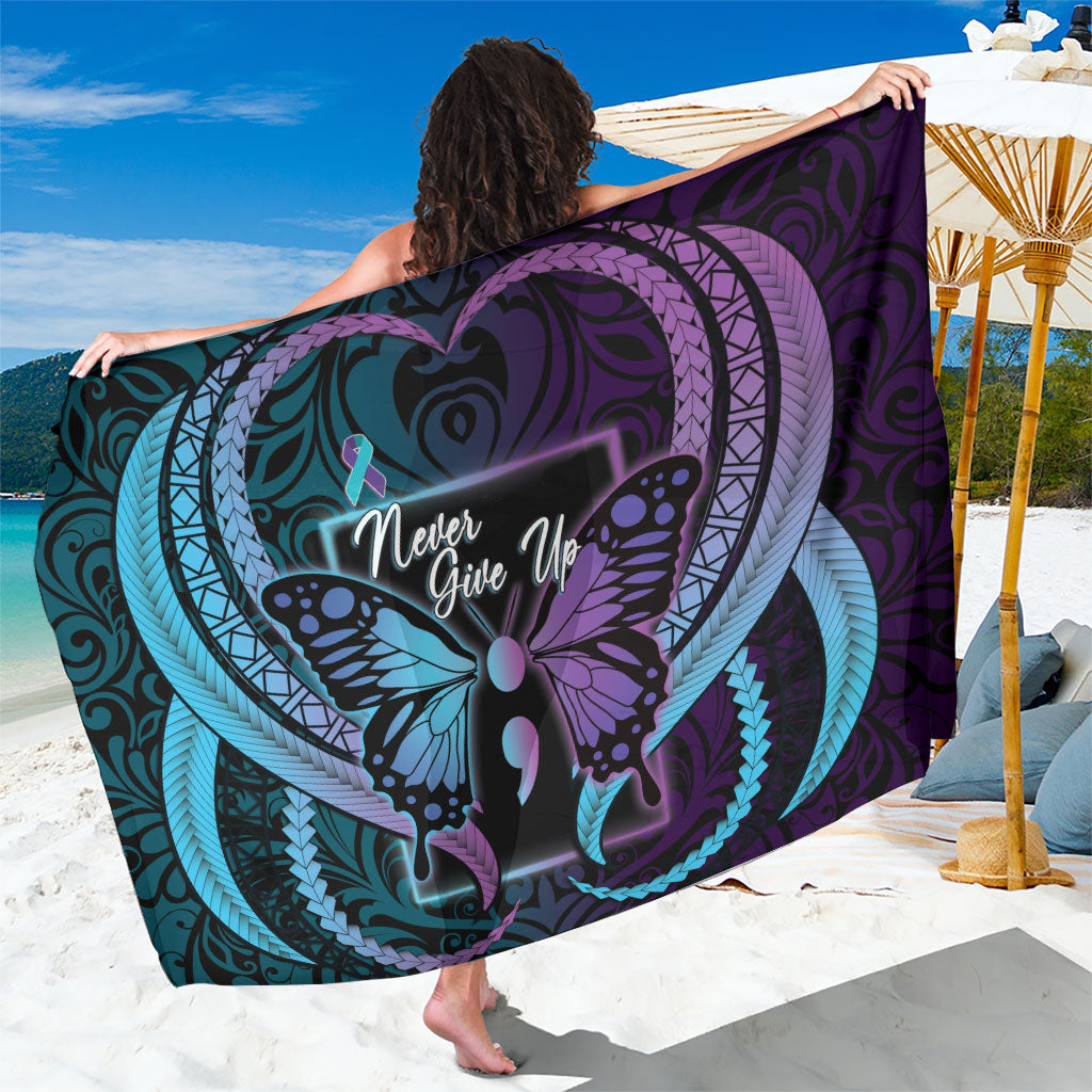 Polynesia Suicide Prevention Month Sarong Semicolon Butterfly Never Give Up Polynesian Pattern LT22 One Size 44 x 66 inches Teal - Polynesian Pride