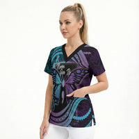 Personalised Polynesia Suicide Prevention Month Scrub Top Semicolon Butterfly Never Give Up Polynesian Pattern LT22 - Polynesian Pride