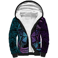 Personalised Polynesia Suicide Prevention Month Sherpa Hoodie Semicolon Butterfly Never Give Up Polynesian Pattern LT22 Unisex Teal - Polynesian Pride