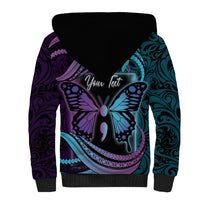 Personalised Polynesia Suicide Prevention Month Sherpa Hoodie Semicolon Butterfly Never Give Up Polynesian Pattern LT22 - Polynesian Pride