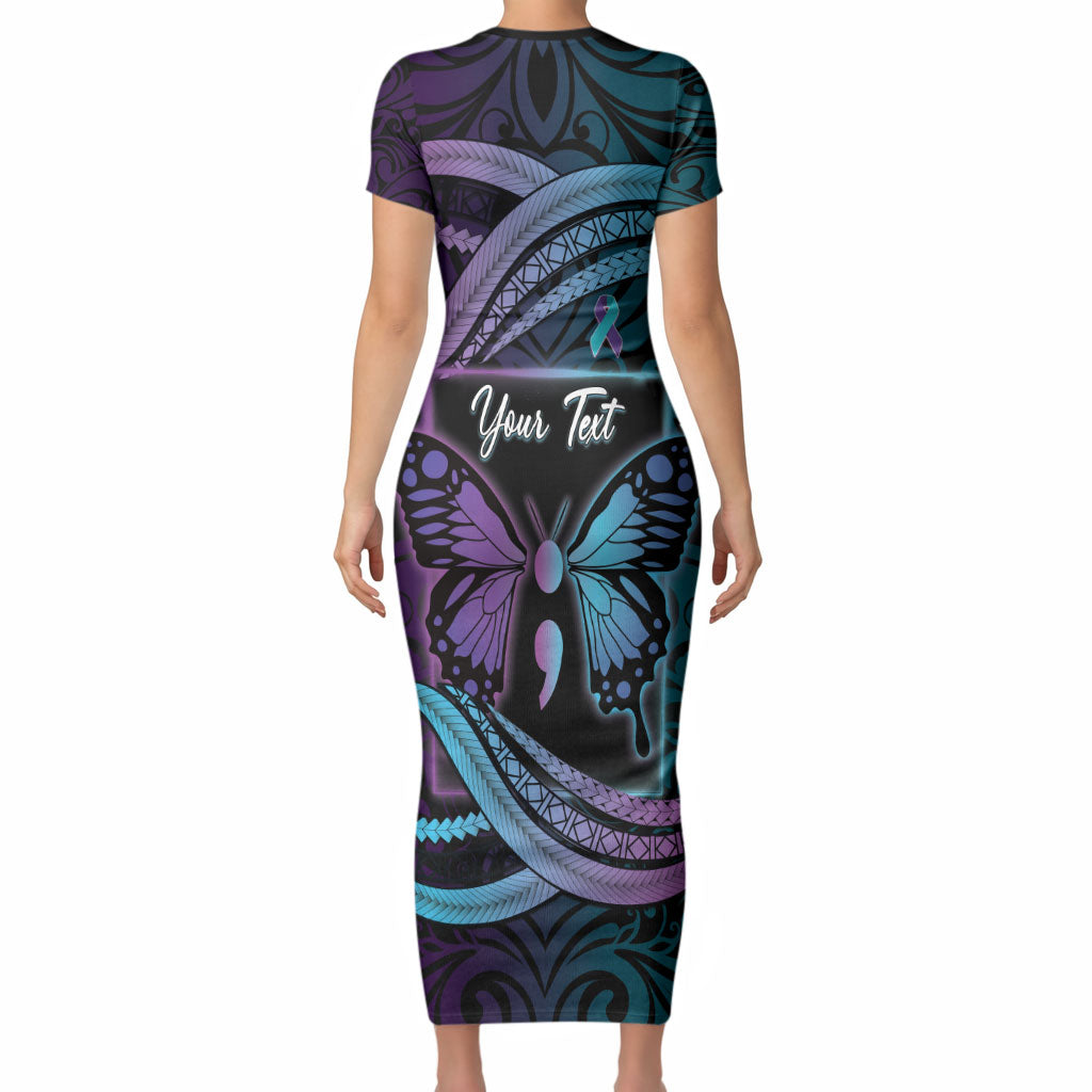 Personalised Polynesia Suicide Prevention Month Short Sleeve Bodycon Dress Semicolon Butterfly Never Give Up Polynesian Pattern LT22 - Polynesian Pride