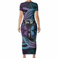 Personalised Polynesia Suicide Prevention Month Short Sleeve Bodycon Dress Semicolon Butterfly Never Give Up Polynesian Pattern LT22 - Polynesian Pride