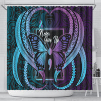 Polynesia Suicide Prevention Month Shower Curtain Semicolon Butterfly Never Give Up Polynesian Pattern LT22 - Polynesian Pride