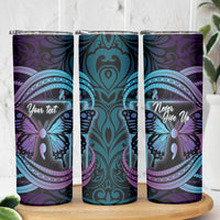 Personalised Polynesia Suicide Prevention Month Skinny Tumbler Semicolon Butterfly Never Give Up Polynesian Pattern LT22 - Polynesian Pride