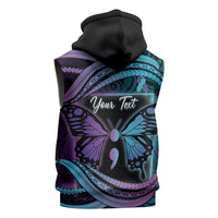 Personalised Polynesia Suicide Prevention Month Sleeveless Hoodie Semicolon Butterfly Never Give Up Polynesian Pattern LT22 - Polynesian Pride