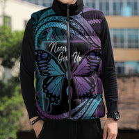 Personalised Polynesia Suicide Prevention Month Sleeveless Puffer Jacket Semicolon Butterfly Never Give Up Polynesian Pattern LT22 - Polynesian Pride