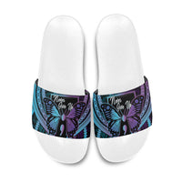 Polynesia Suicide Prevention Month Slide Sandals Semicolon Butterfly Never Give Up Polynesian Pattern LT22 Teal - Polynesian Pride