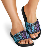 Polynesia Suicide Prevention Month Slide Sandals Semicolon Butterfly Never Give Up Polynesian Pattern LT22 - Polynesian Pride
