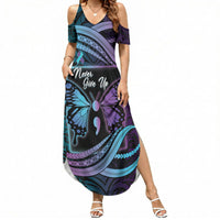 Personalised Polynesia Suicide Prevention Month Summer Maxi Dress Semicolon Butterfly Never Give Up Polynesian Pattern LT22 Women Teal - Polynesian Pride