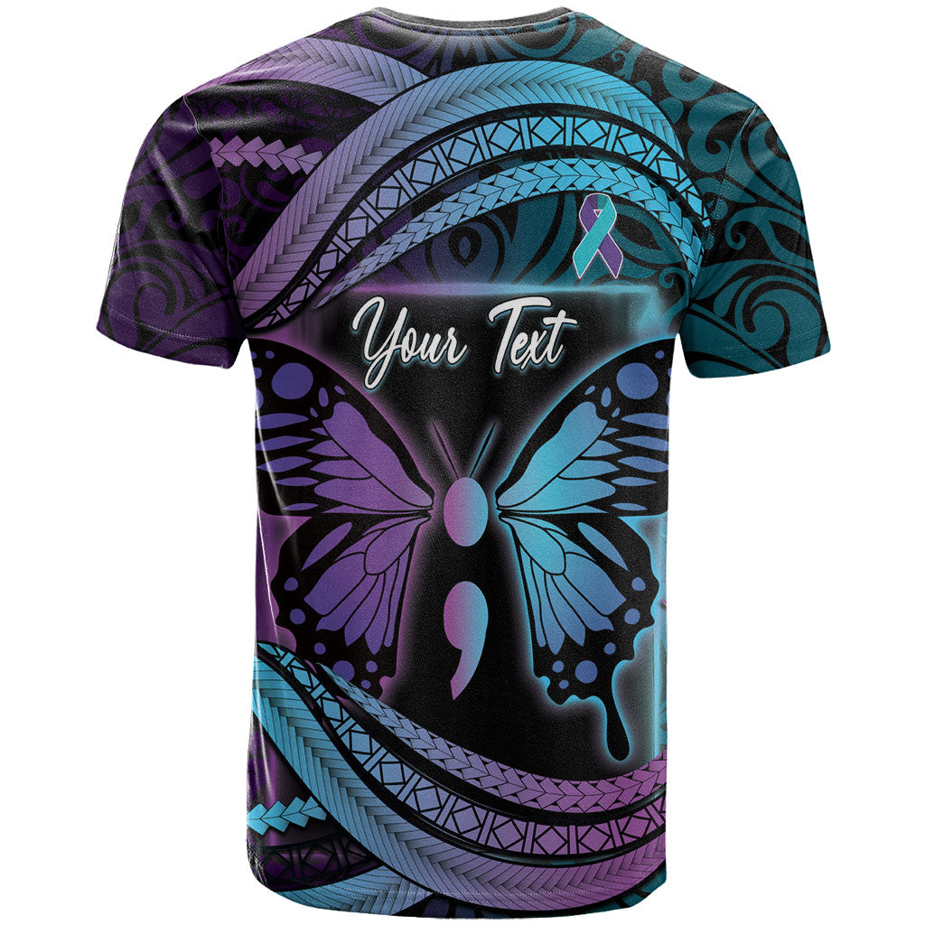 Personalised Polynesia Suicide Prevention Month T Shirt Semicolon Butterfly Never Give Up Polynesian Pattern LT22 - Polynesian Pride