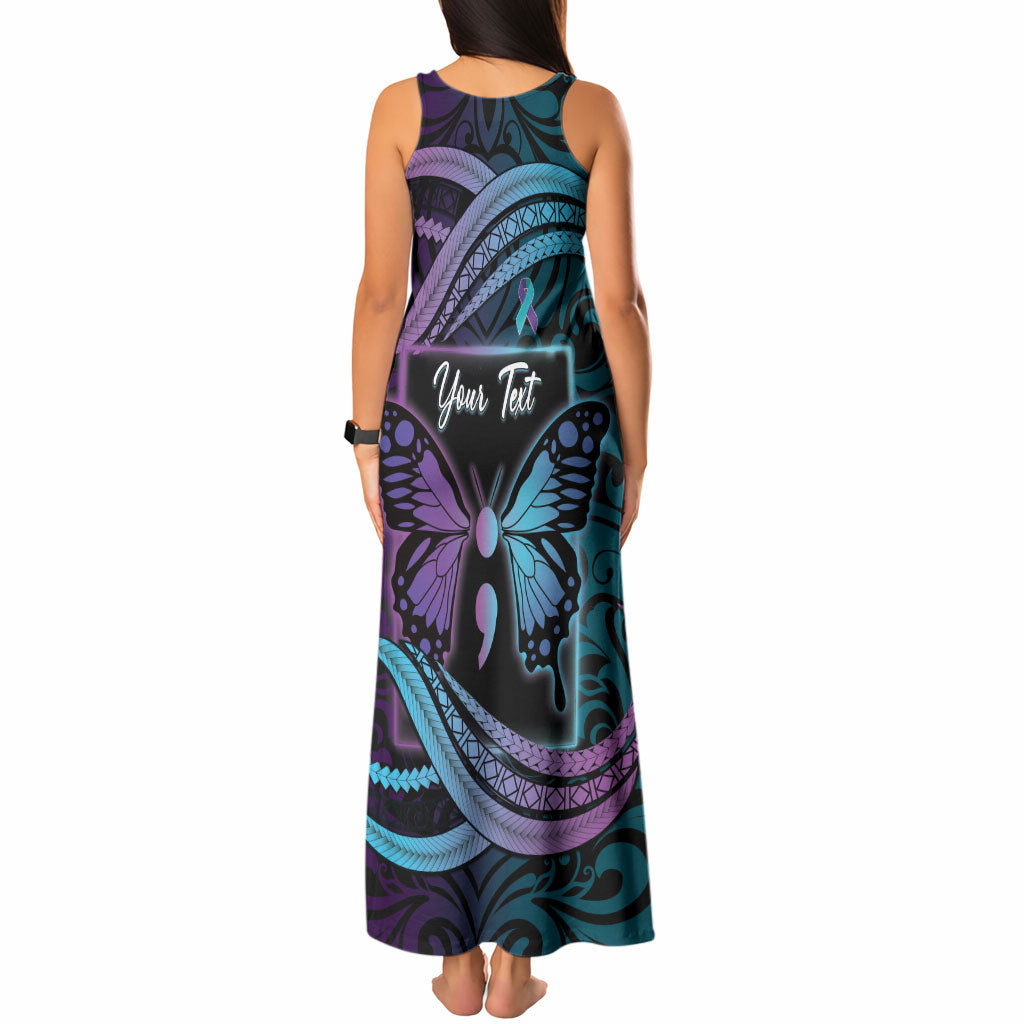 Personalised Polynesia Suicide Prevention Month Tank Maxi Dress Semicolon Butterfly Never Give Up Polynesian Pattern LT22 - Polynesian Pride