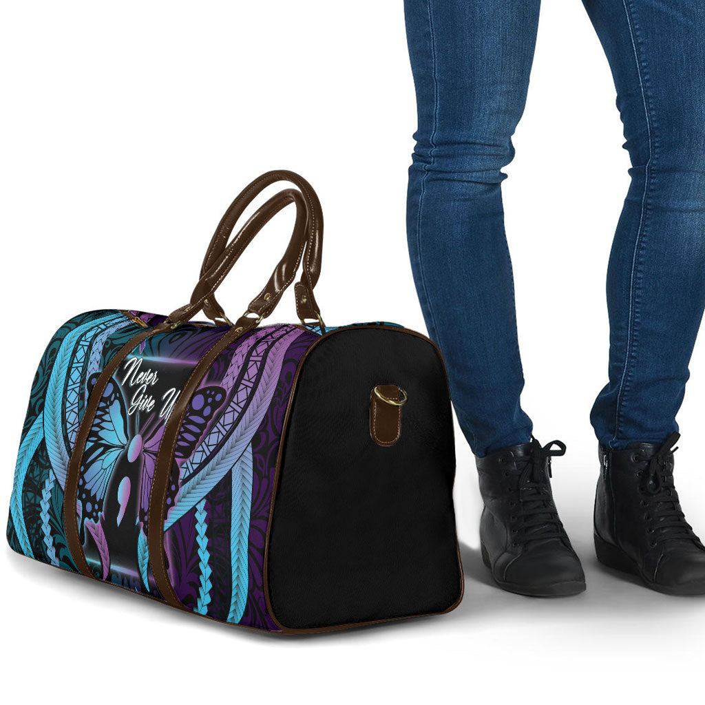 Polynesia Suicide Prevention Month Travel Bag Semicolon Butterfly Never Give Up Polynesian Pattern LT22 - Polynesian Pride