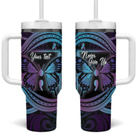 Personalised Polynesia Suicide Prevention Month Tumbler With Handle Semicolon Butterfly Never Give Up Polynesian Pattern LT22 One Size: 40 oz Teal - Polynesian Pride