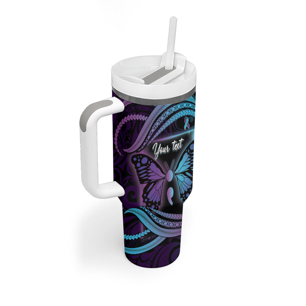 Personalised Polynesia Suicide Prevention Month Tumbler With Handle Semicolon Butterfly Never Give Up Polynesian Pattern LT22 - Polynesian Pride