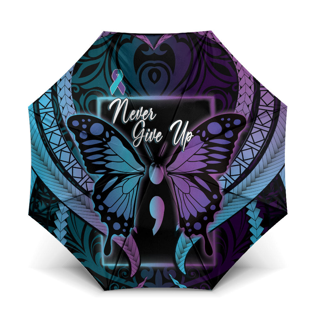 Polynesia Suicide Prevention Month Umbrella Semicolon Butterfly Never Give Up Polynesian Pattern