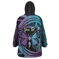 Personalised Polynesia Suicide Prevention Month Wearable Blanket Hoodie Semicolon Butterfly Never Give Up Polynesian Pattern LT22 - Polynesian Pride