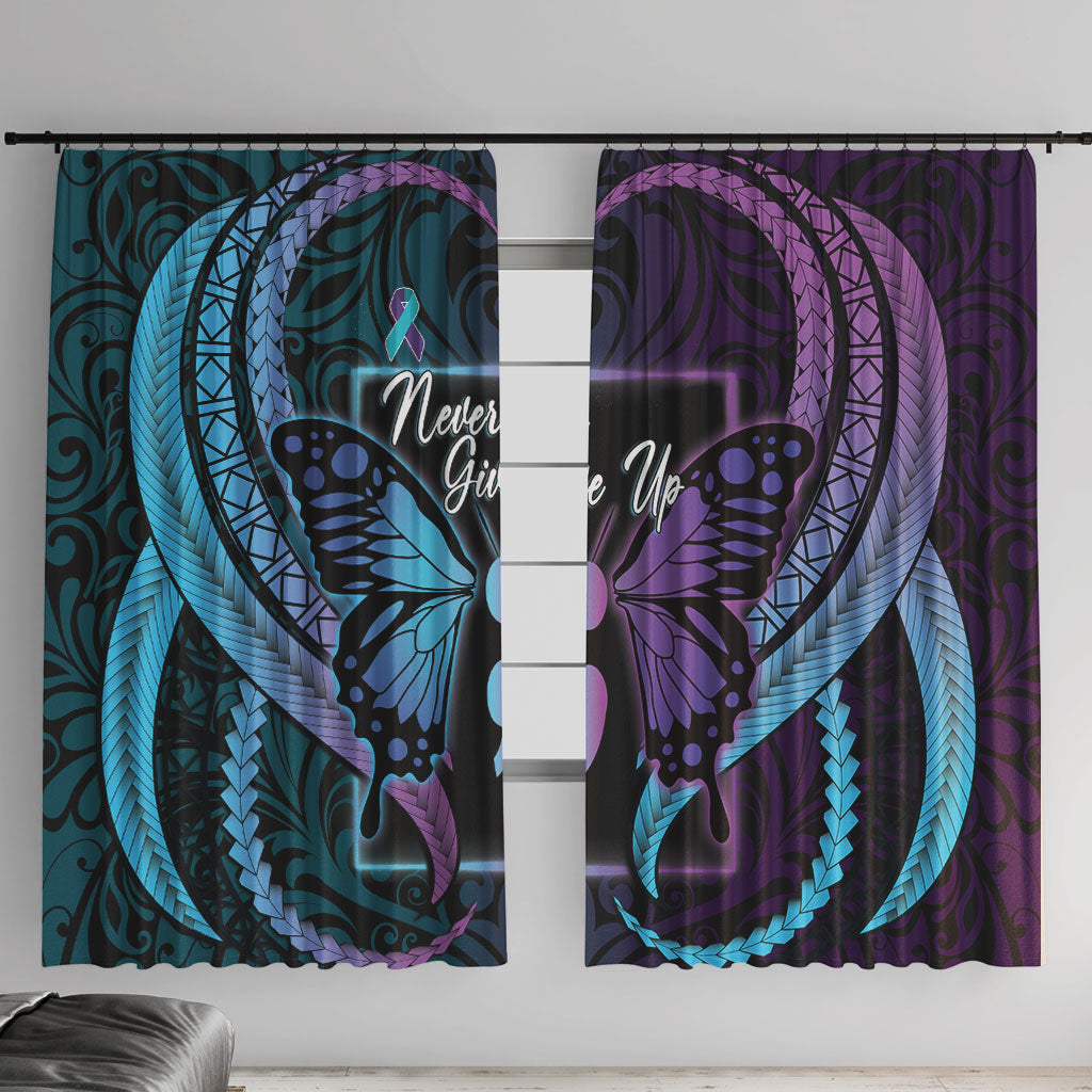 Polynesia Suicide Prevention Month Window Curtain Semicolon Butterfly Never Give Up Polynesian Pattern