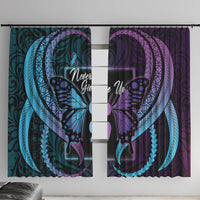 Polynesia Suicide Prevention Month Window Curtain Semicolon Butterfly Never Give Up Polynesian Pattern LT22 With Hooks Teal - Polynesian Pride