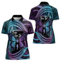 Personalised Polynesia Suicide Prevention Month Women Polo Shirt Semicolon Butterfly Never Give Up Polynesian Pattern LT22 - Polynesian Pride