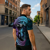 Personalised Polynesia Suicide Prevention Month Zipper Polo Shirt Semicolon Butterfly Never Give Up Polynesian Pattern LT22 - Polynesian Pride