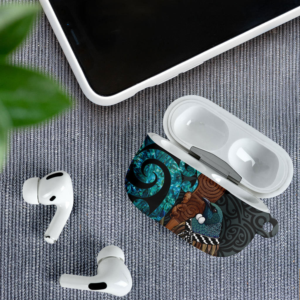 New Zealand Tui Bird Wahaika AirPods Case Maori Weapon Paua Shell Koru Pattern