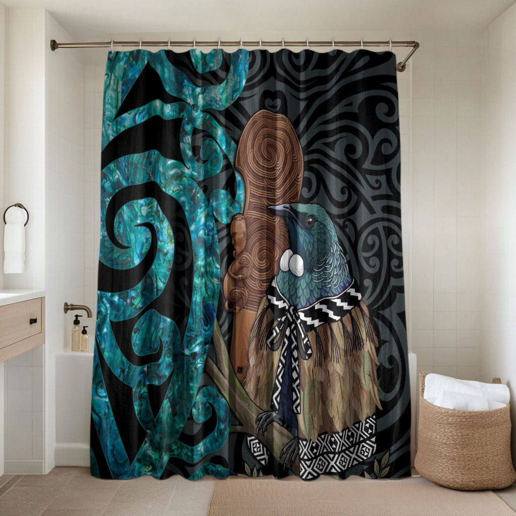 New Zealand Tui Bird Wahaika Bathroom Set Maori Weapon Paua Shell Koru Pattern