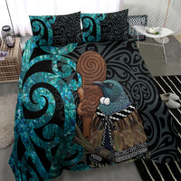 New Zealand Tui Bird Wahaika Bedding Set Maori Weapon Paua Shell Koru Pattern