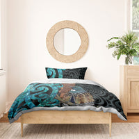 New Zealand Tui Bird Wahaika Bedding Set Maori Weapon Paua Shell Koru Pattern