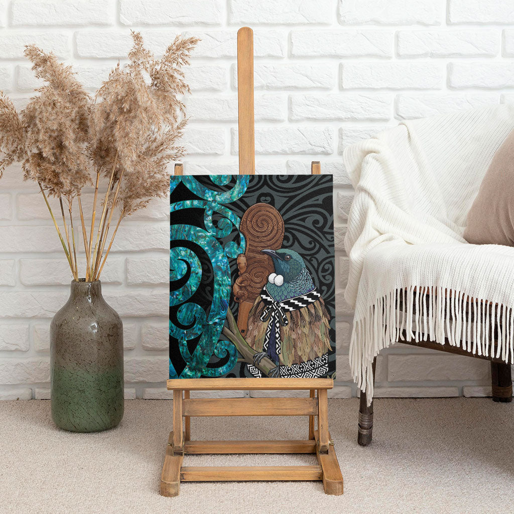 New Zealand Tui Bird Wahaika Canvas Wall Art Maori Weapon Paua Shell Koru Pattern