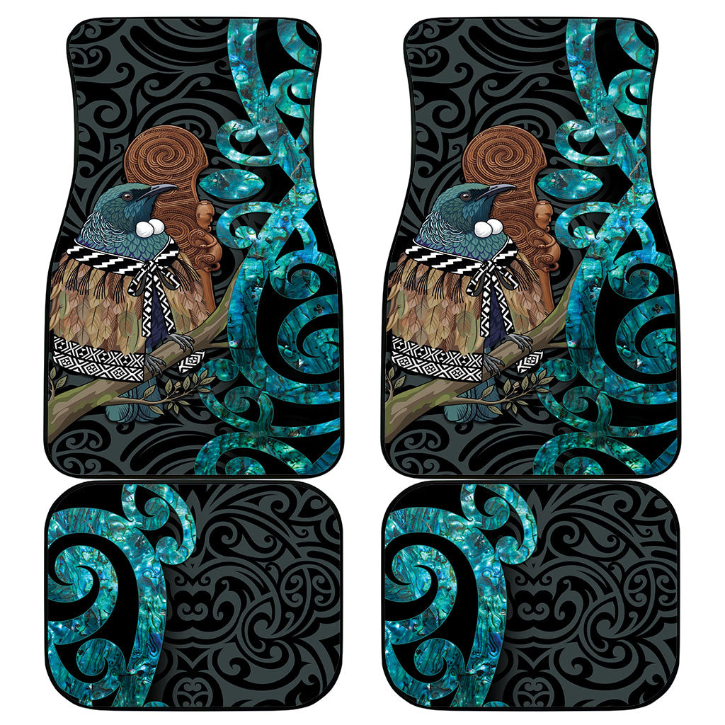 New Zealand Tui Bird Wahaika Car Mats Maori Weapon Paua Shell Koru Pattern