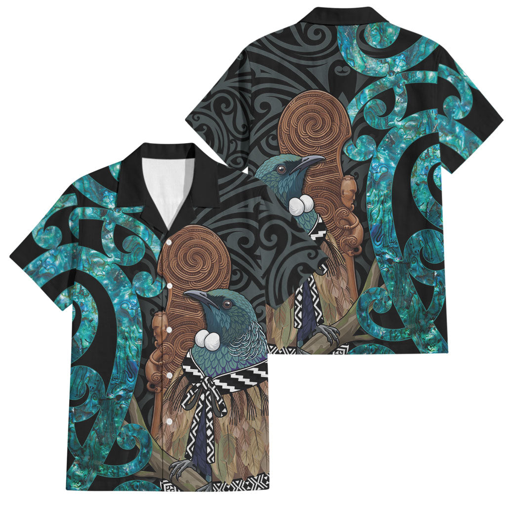 New Zealand Tui Bird Wahaika Family Matching Mermaid Dress and Hawaiian Shirt Maori Weapon Paua Shell Koru Pattern