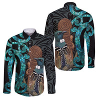 New Zealand Tui Bird Wahaika Family Matching Puletasi and Hawaiian Shirt Maori Weapon Paua Shell Koru Pattern