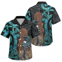 New Zealand Tui Bird Wahaika Family Matching Tank Maxi Dress and Hawaiian Shirt Maori Weapon Paua Shell Koru Pattern