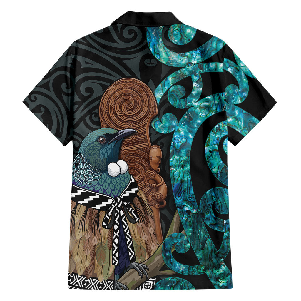 New Zealand Tui Bird Wahaika Hawaiian Shirt Maori Weapon Paua Shell Koru Pattern