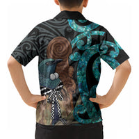 New Zealand Tui Bird Wahaika Kid Hawaiian Shirt Maori Weapon Paua Shell Koru Pattern LT22 - Polynesian Pride