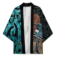 New Zealand Tui Bird Wahaika Kimono Maori Weapon Paua Shell Koru Pattern