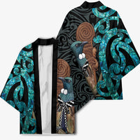 New Zealand Tui Bird Wahaika Kimono Maori Weapon Paua Shell Koru Pattern