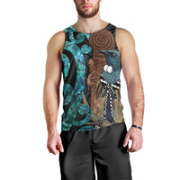 New Zealand Tui Bird Wahaika Men Tank Top Maori Weapon Paua Shell Koru Pattern