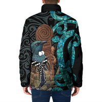 New Zealand Tui Bird Wahaika Padded Jacket Maori Weapon Paua Shell Koru Pattern