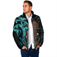 New Zealand Tui Bird Wahaika Padded Jacket Maori Weapon Paua Shell Koru Pattern