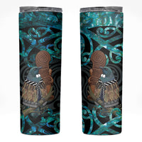 New Zealand Tui Bird Wahaika Skinny Tumbler Maori Weapon Paua Shell Koru Pattern