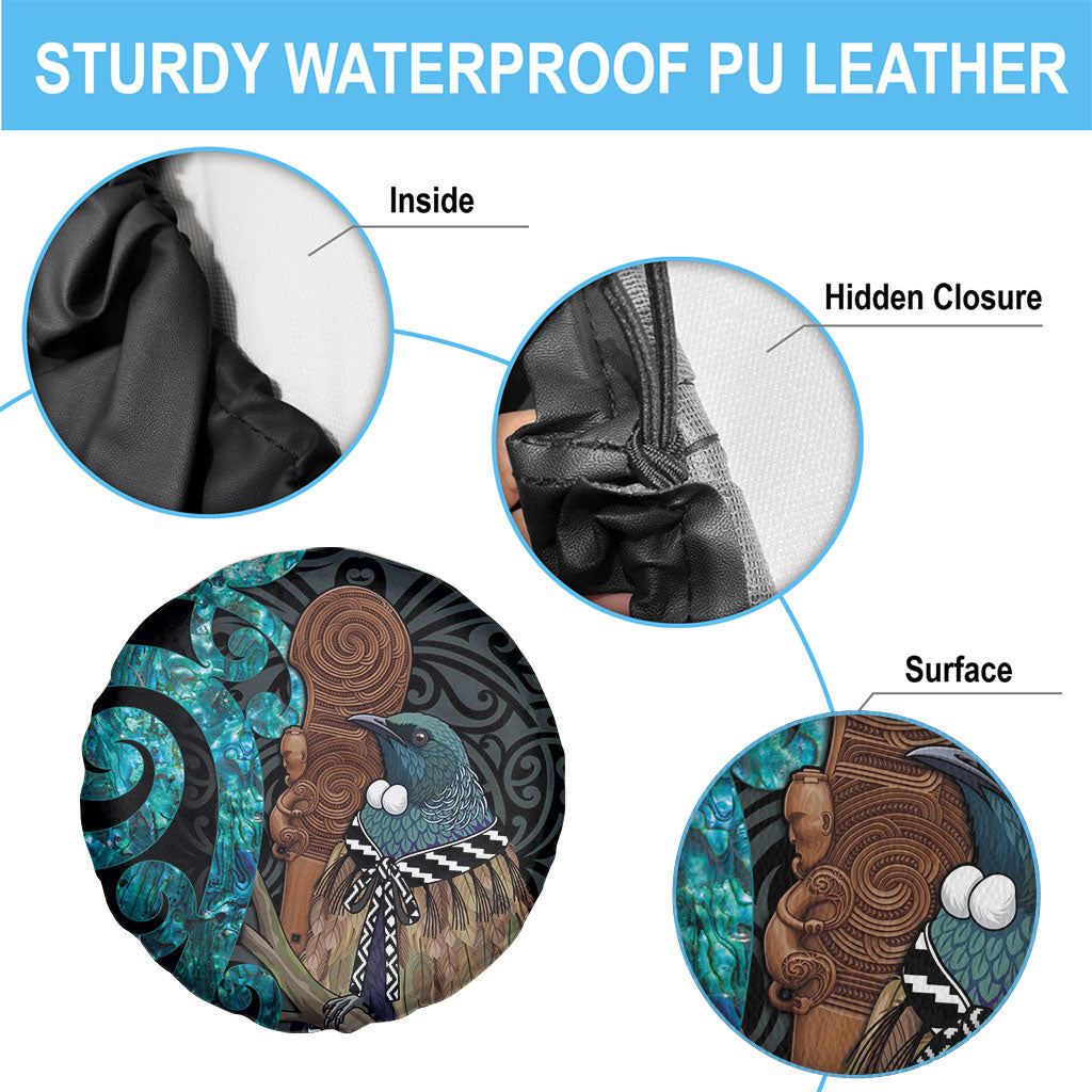 New Zealand Tui Bird Wahaika Spare Tire Cover Maori Weapon Paua Shell Koru Pattern