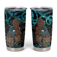 New Zealand Tui Bird Wahaika Tumbler Cup Maori Weapon Paua Shell Koru Pattern